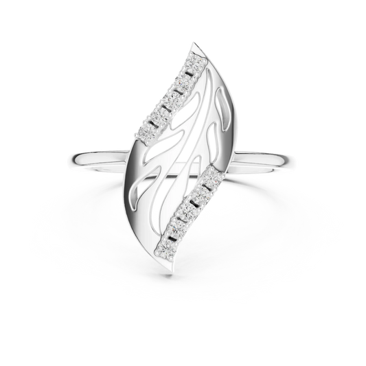 Diagonal Cutout Leaf Pavé Edge Moissanite Ring in white 925 sterling silver, view 4
