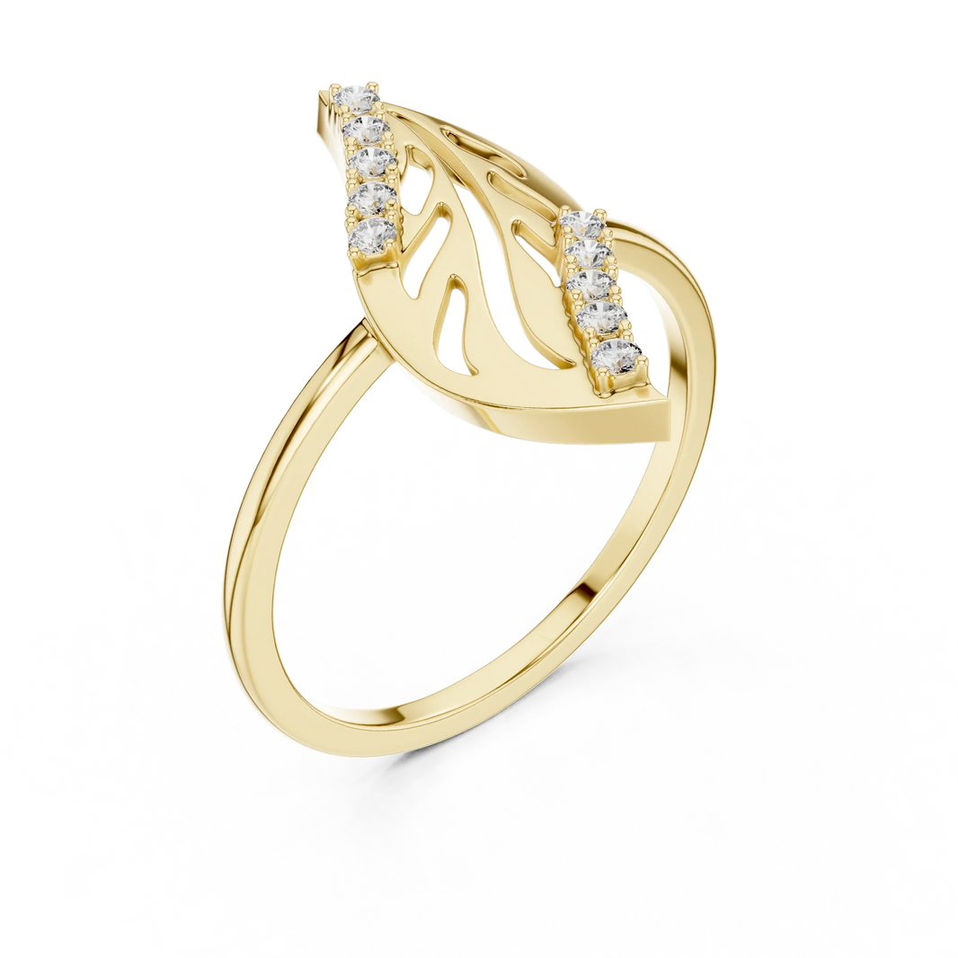 Diagonal Cutout Leaf Pavé Edge Moissanite Ring in yellow 925 sterling silver, view 2