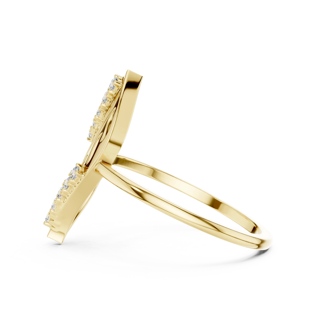 Diagonal Cutout Leaf Pavé Edge Moissanite Ring in yellow 925 sterling silver, view 3