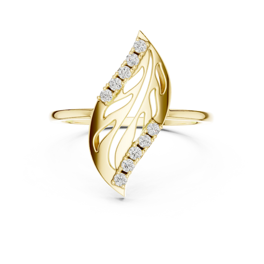 Diagonal Cutout Leaf Pavé Edge Moissanite Ring in yellow 925 sterling silver, view 4