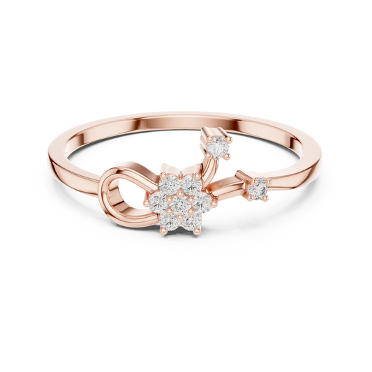 Love Knot Loop Flower Cluster Moissanite Ring in rose 925 sterling silver, view 4