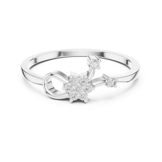 Love Knot Loop Flower Cluster Moissanite Ring in white 925 sterling silver, view 4