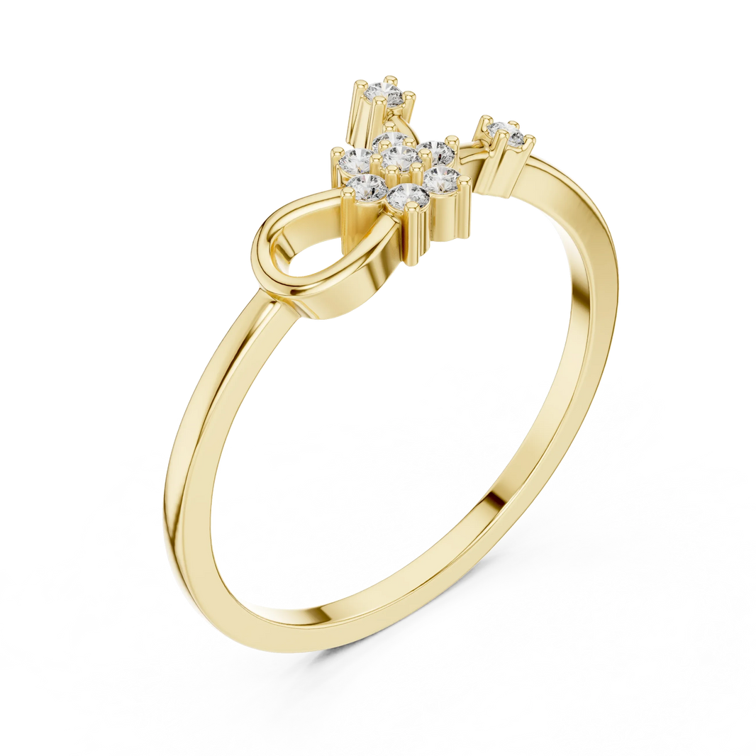 Love Knot Loop Flower Cluster Moissanite Ring in yellow 925 sterling silver, view 2