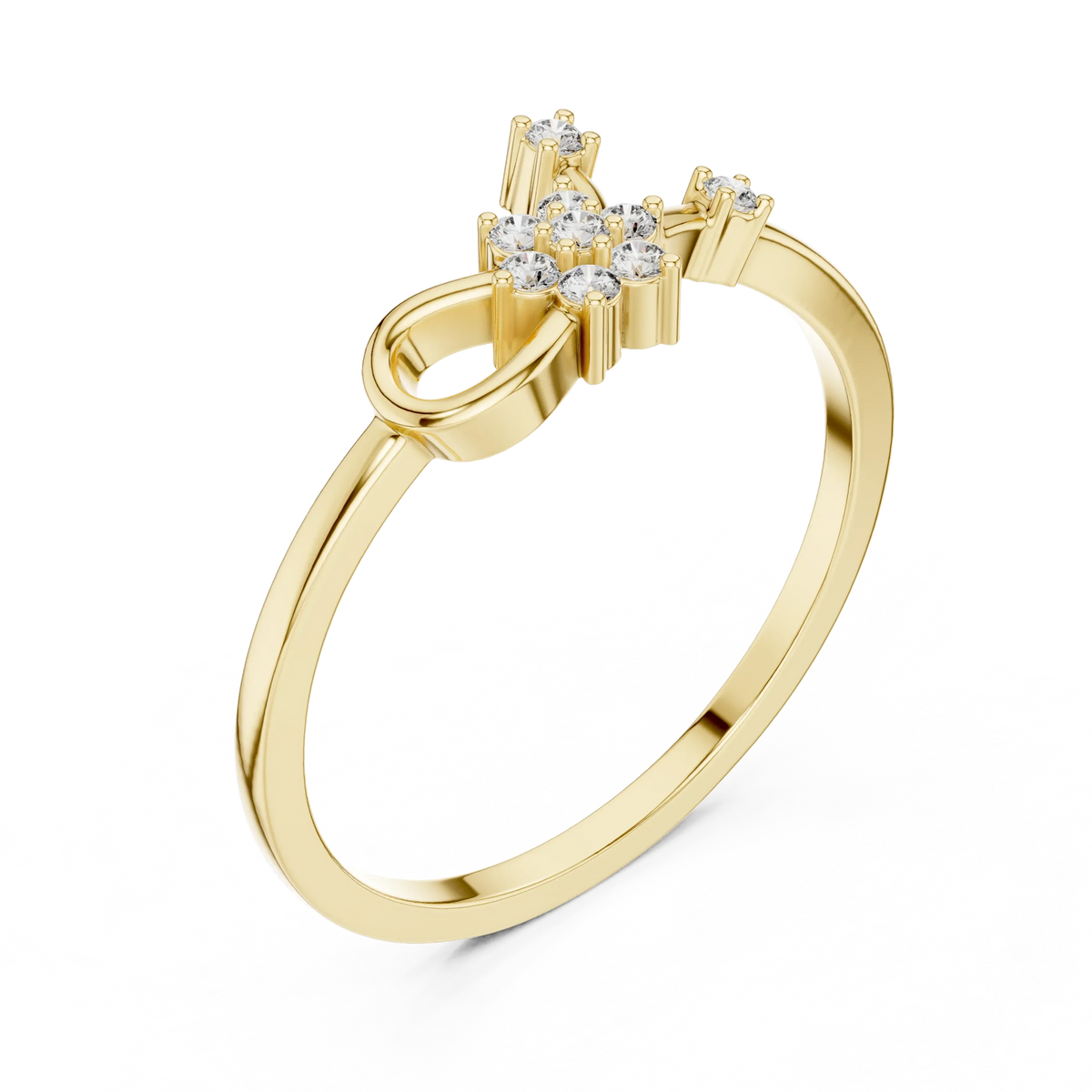 Love Knot Loop Flower Cluster Moissanite Ring in yellow 925 sterling silver, view 2