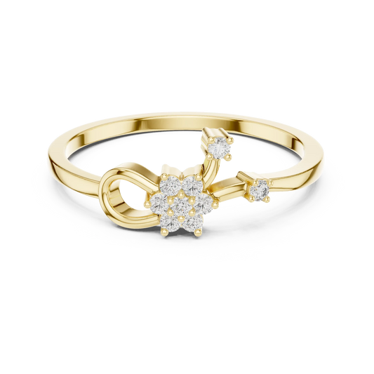 Love Knot Loop Flower Cluster Moissanite Ring in yellow 925 sterling silver, view 4