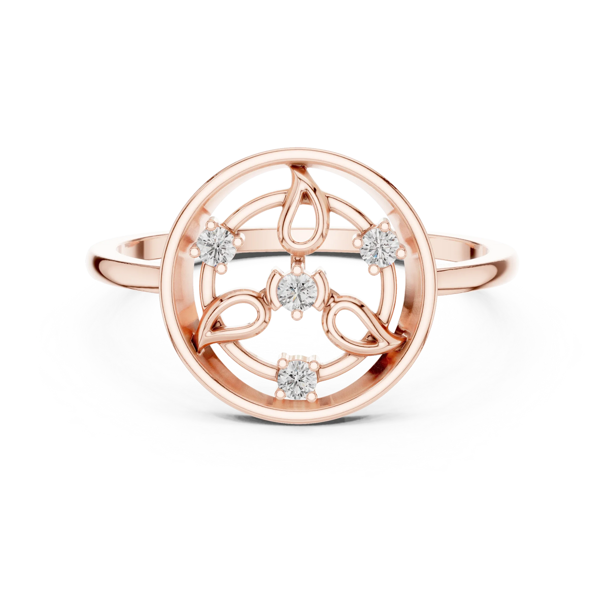 Open Circle Paisley Four Stone Moissanite Ring in rose 925 sterling silver, view 4