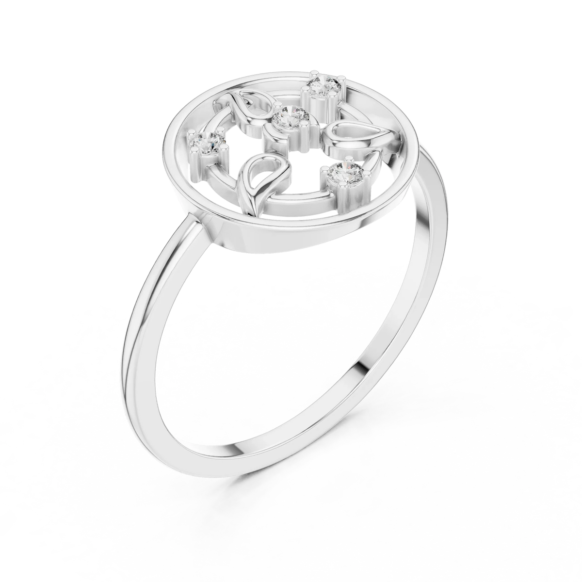 Open Circle Paisley Four Stone Moissanite Ring in white 925 sterling silver, view 2