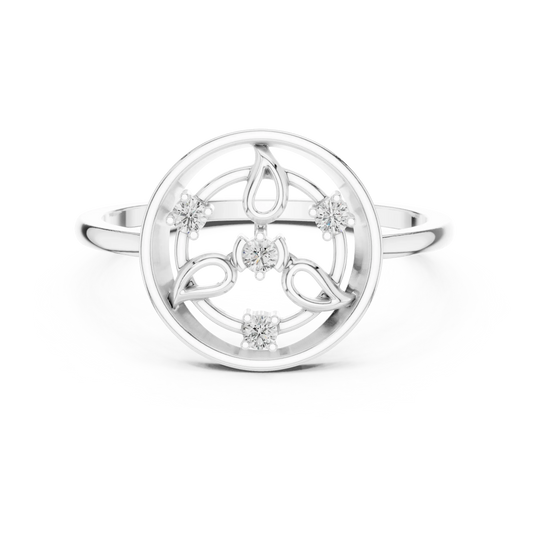 Open Circle Paisley Four Stone Moissanite Ring in white 925 sterling silver, view 4
