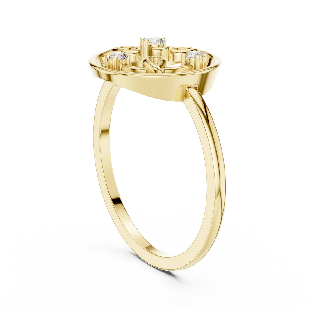 Open Circle Paisley Four Stone Moissanite Ring in yellow 925 sterling silver, view 1