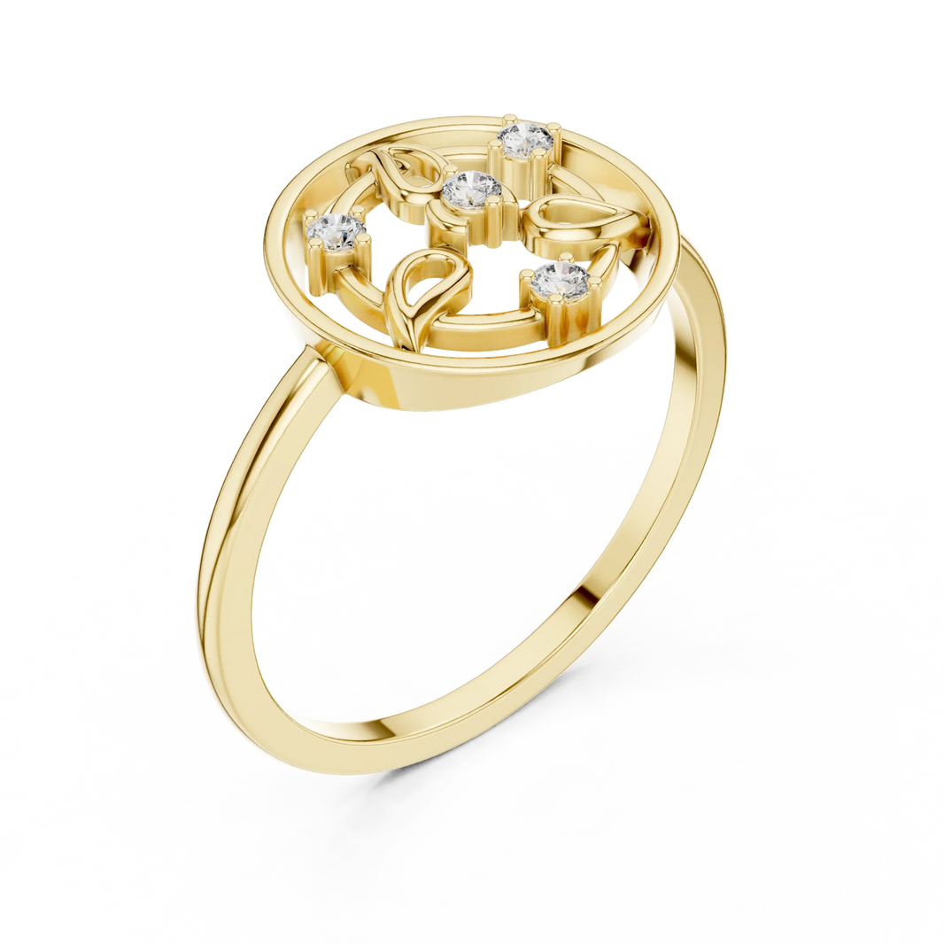 Open Circle Paisley Four Stone Moissanite Ring in yellow 925 sterling silver, view 2