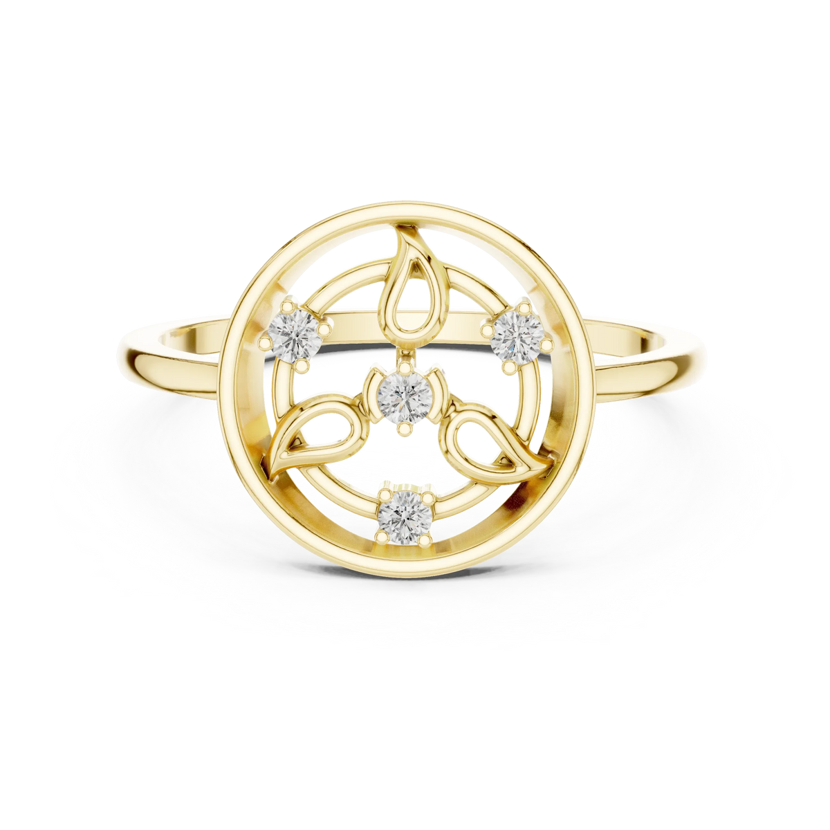 Open Circle Paisley Four Stone Moissanite Ring in yellow 925 sterling silver, view 4