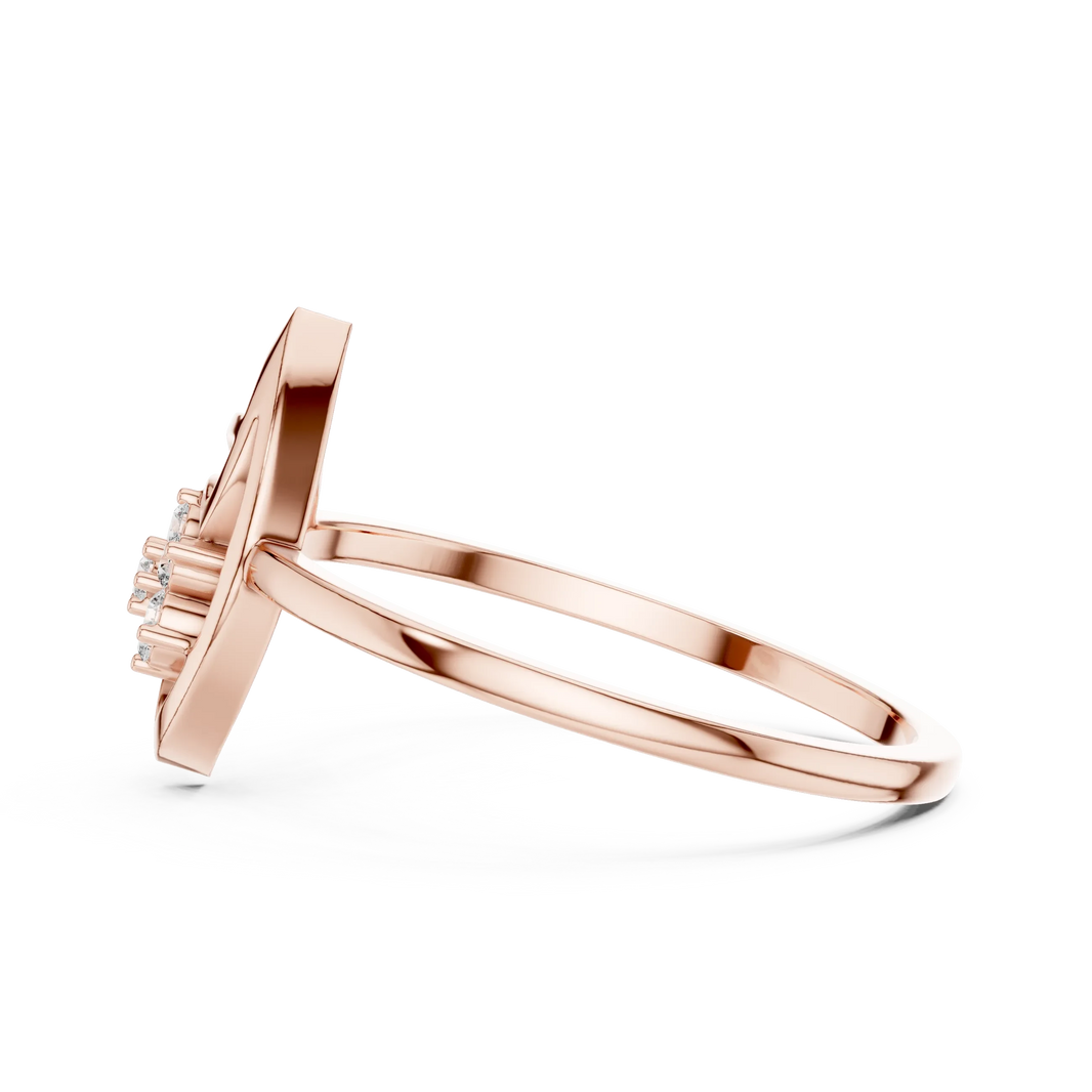 Open Marquise Swirl Flower Cluster Moissanite Ring in rose 925 sterling silver, view 3