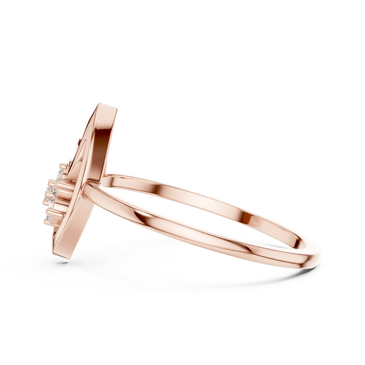 Open Marquise Swirl Flower Cluster Moissanite Ring in rose 925 sterling silver, view 3