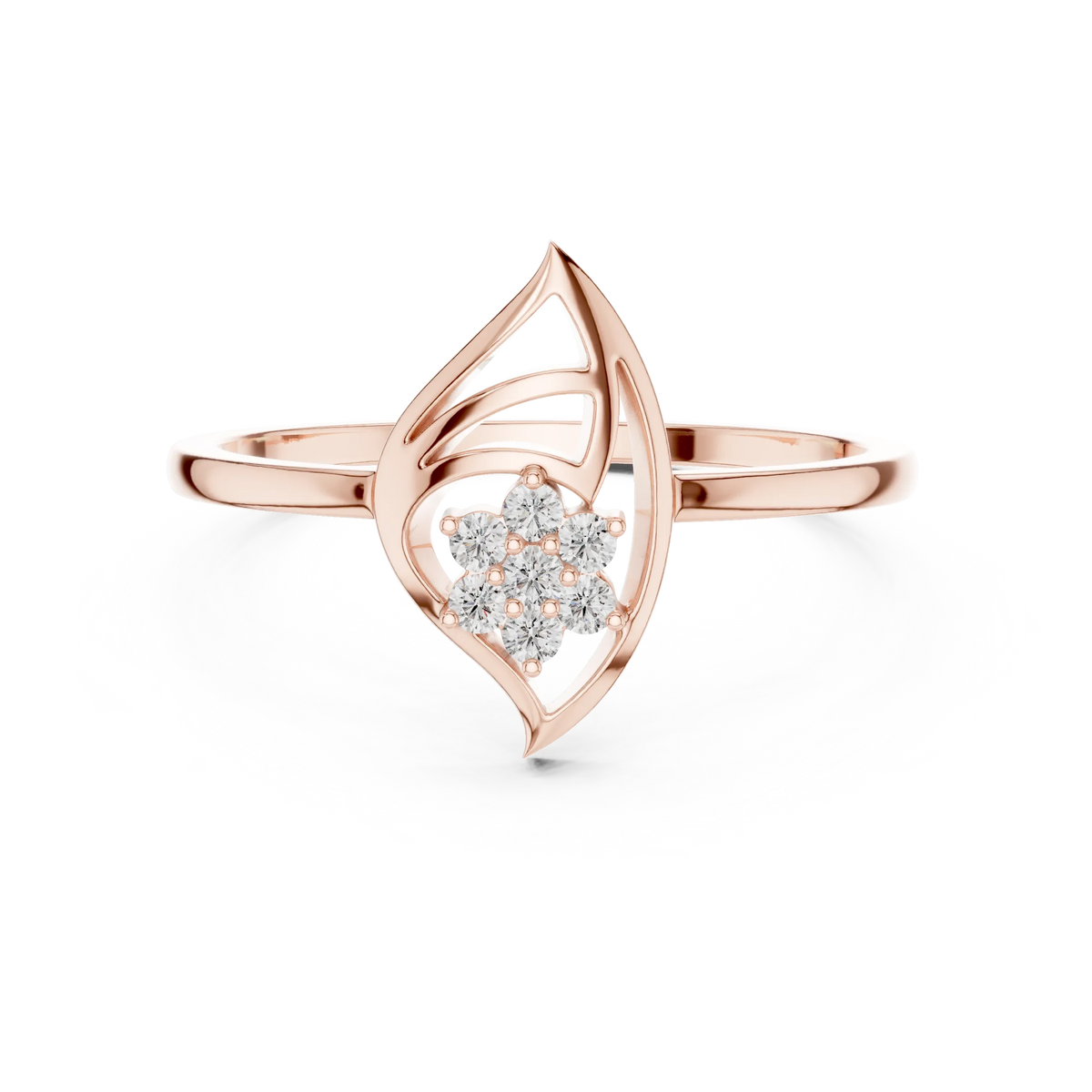 Open Marquise Swirl Flower Cluster Moissanite Ring in rose 925 sterling silver, view 4