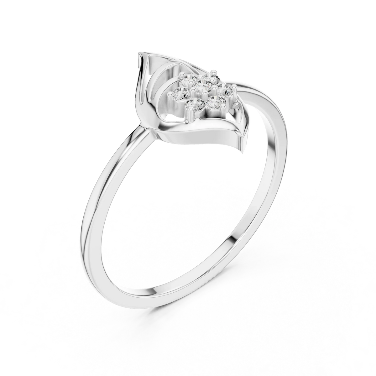 Open Marquise Swirl Flower Cluster Moissanite Ring in white 925 sterling silver, view 2