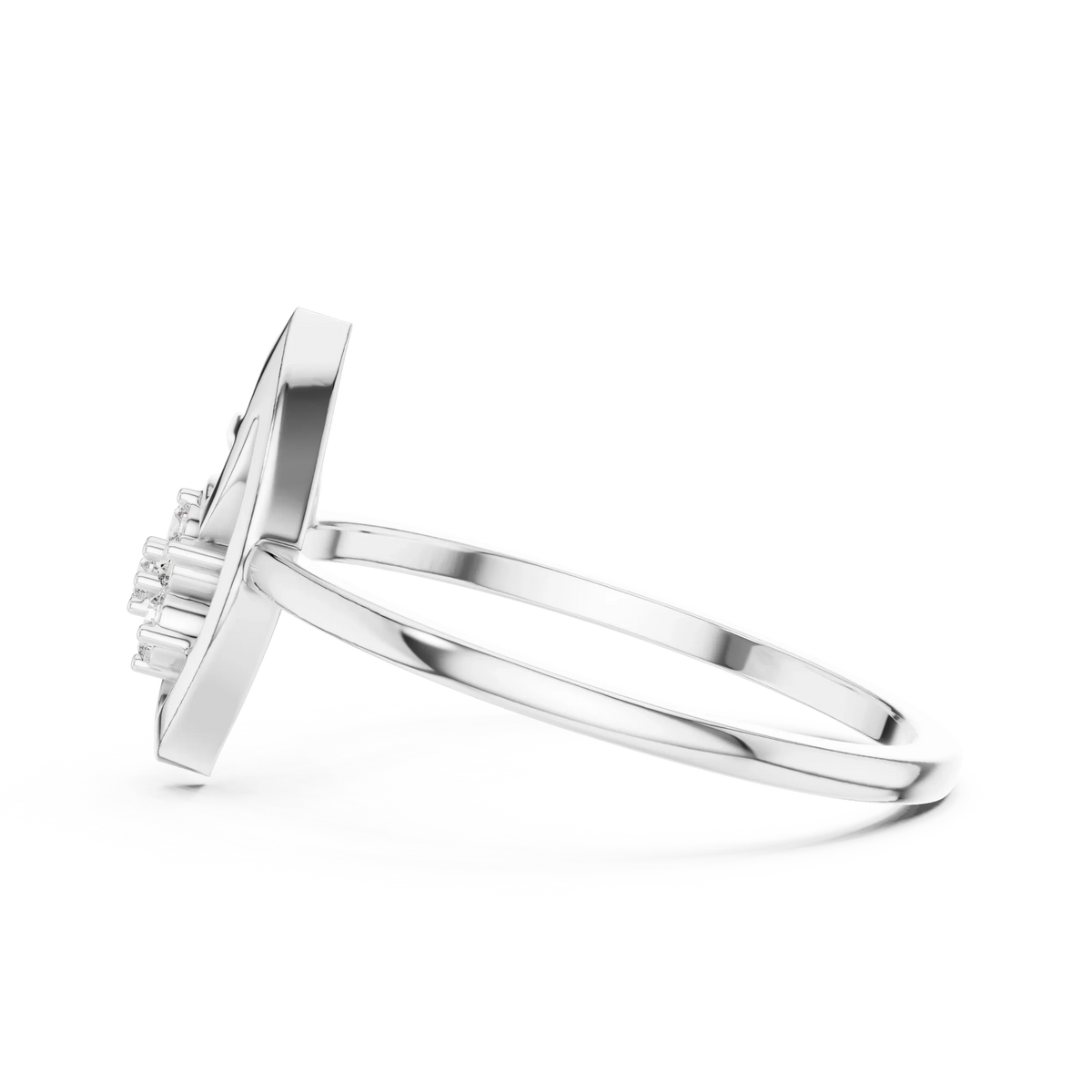 Open Marquise Swirl Flower Cluster Moissanite Ring in white 925 sterling silver, view 3
