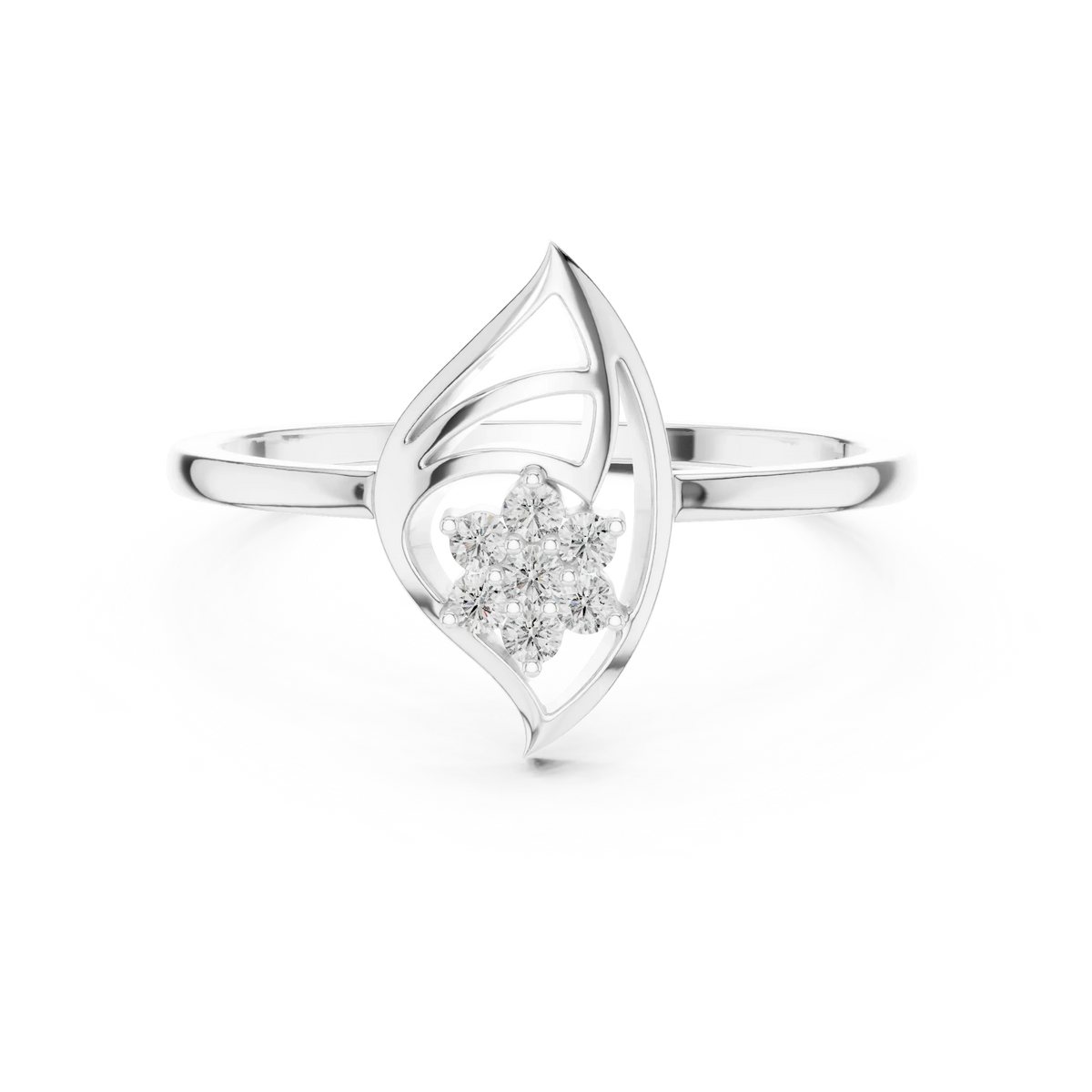 Open Marquise Swirl Flower Cluster Moissanite Ring in white 925 sterling silver, view 4