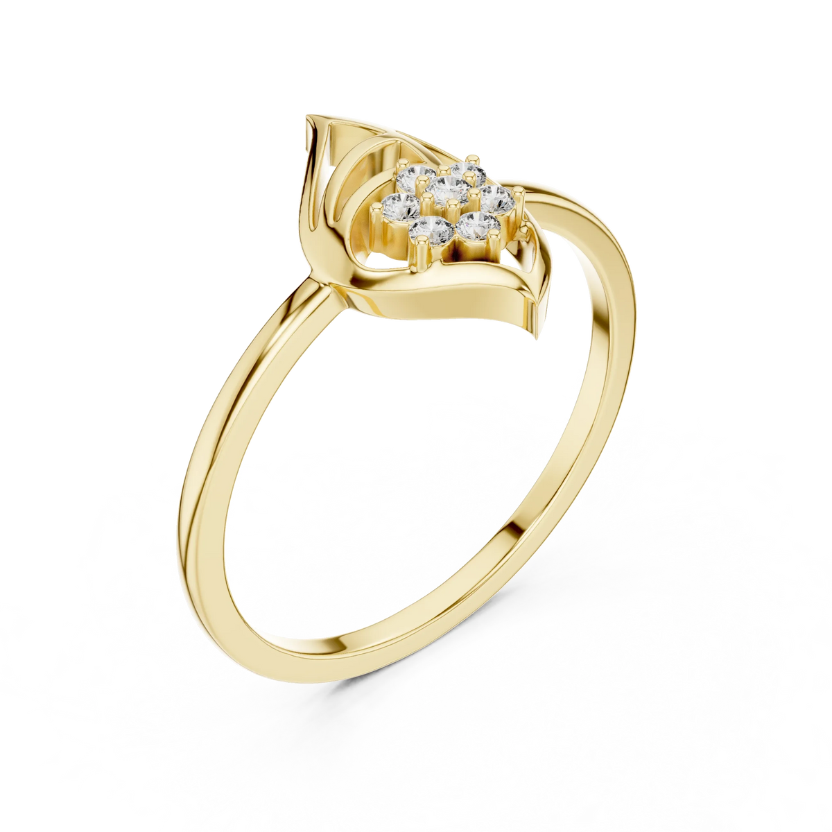 Open Marquise Swirl Flower Cluster Moissanite Ring in yellow 925 sterling silver, view 2