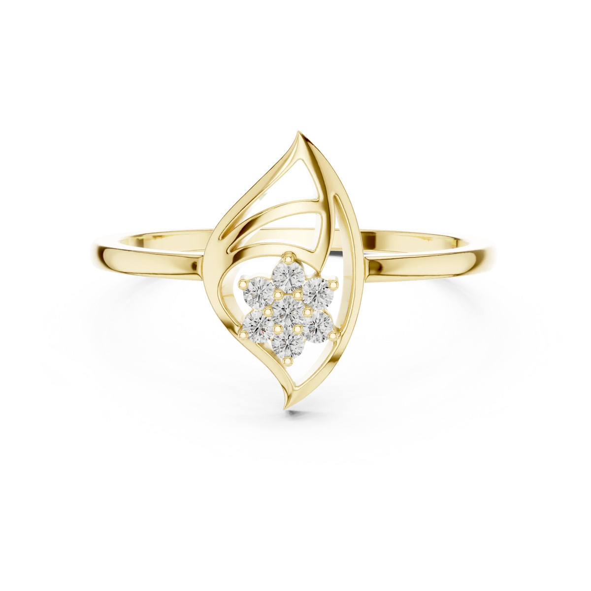 Open Marquise Swirl Flower Cluster Moissanite Ring in yellow 925 sterling silver, view 4