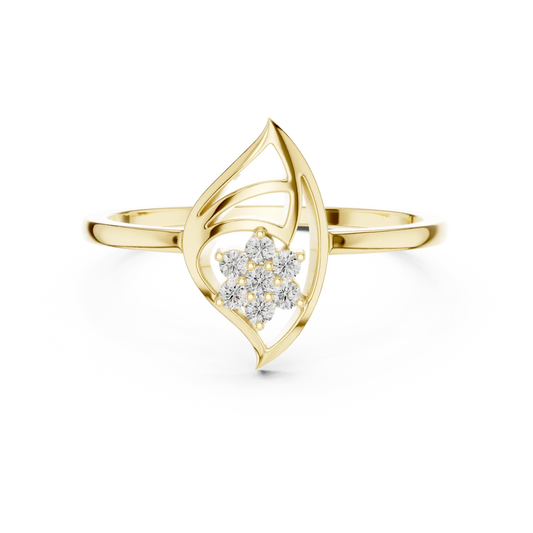 Open Marquise Swirl Flower Cluster Moissanite Ring in yellow 925 sterling silver, view 4