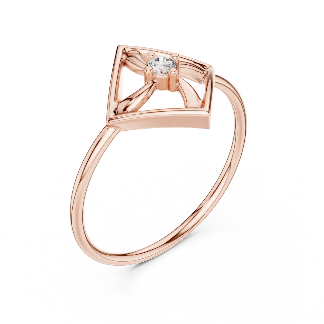 Open Square Pinwheel Solitaire Moissanite Ring in rose 925 sterling silver, view 2