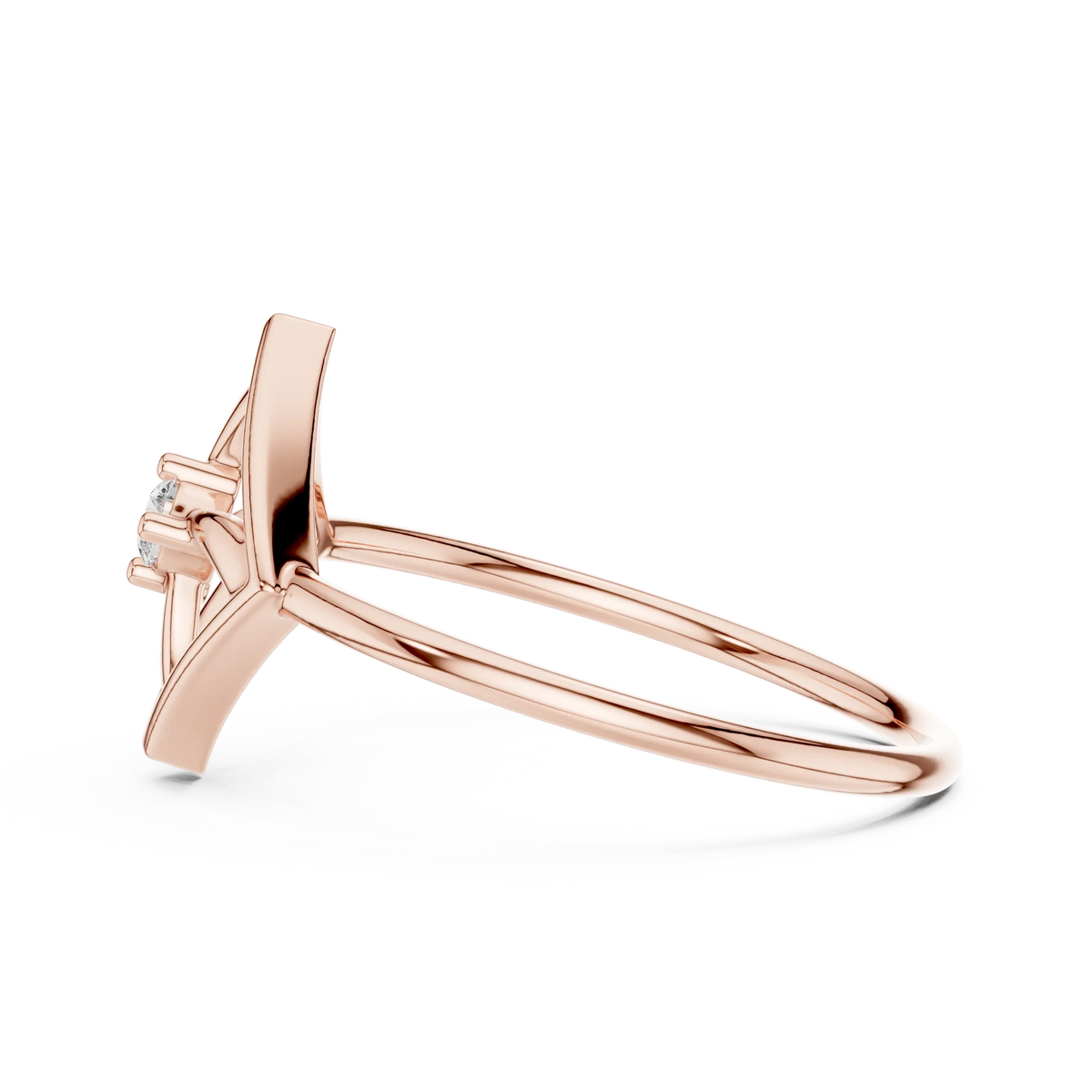 Open Square Pinwheel Solitaire Moissanite Ring in rose 925 sterling silver, view 3