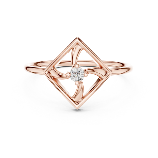 Open Square Pinwheel Solitaire Moissanite Ring in rose 925 sterling silver, view 4