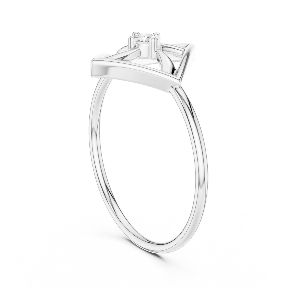 Open Square Pinwheel Solitaire Moissanite Ring in white 925 sterling silver, view 1