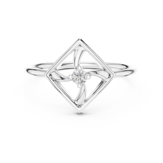 Open Square Pinwheel Solitaire Moissanite Ring in white 925 sterling silver, view 4