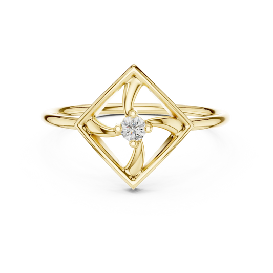Open Square Pinwheel Solitaire Moissanite Ring in yellow 925 sterling silver, view 4