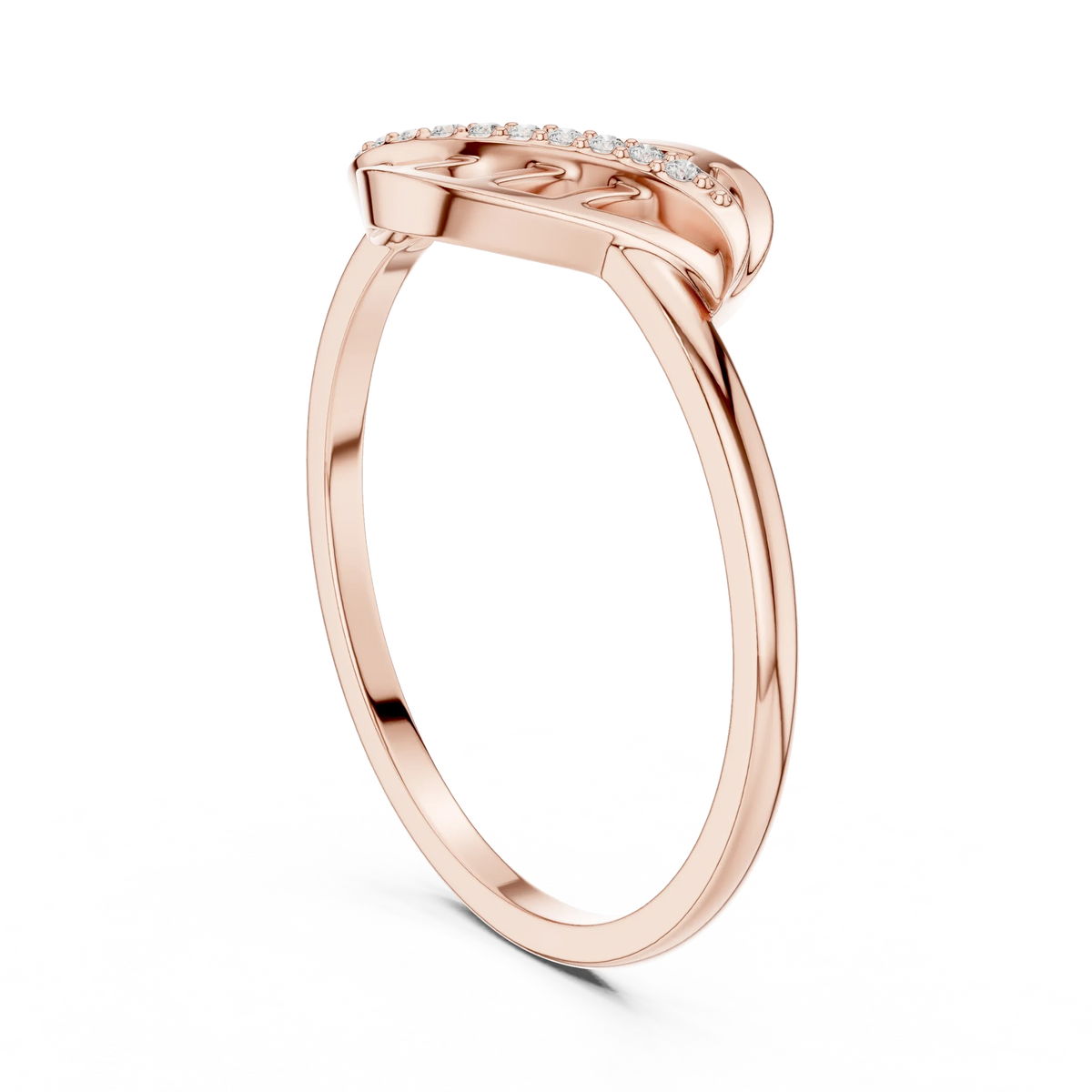 Curled Openwork Leaf Pavé Vein Moissanite Ring in rose 925 sterling silver, view 1