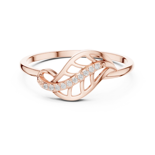 Curled Openwork Leaf Pavé Vein Moissanite Ring in rose 925 sterling silver, view 4