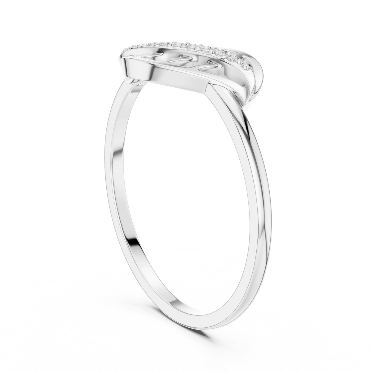 Curled Openwork Leaf Pavé Vein Moissanite Ring in white 925 sterling silver, view 1