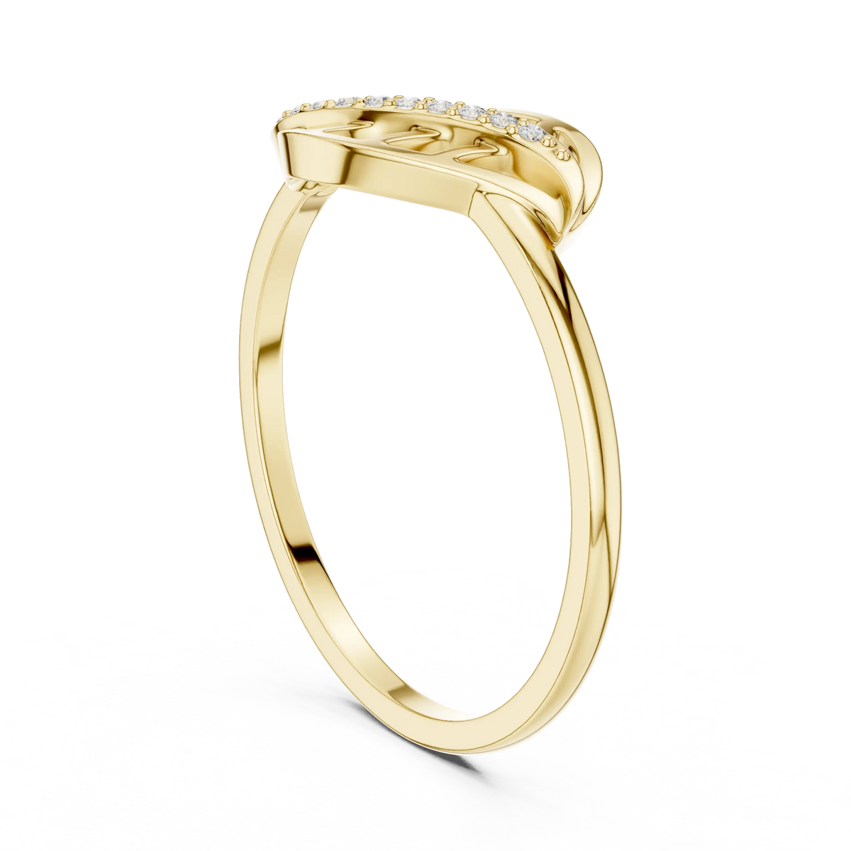 Curled Openwork Leaf Pavé Vein Moissanite Ring in yellow 925 sterling silver, view 1