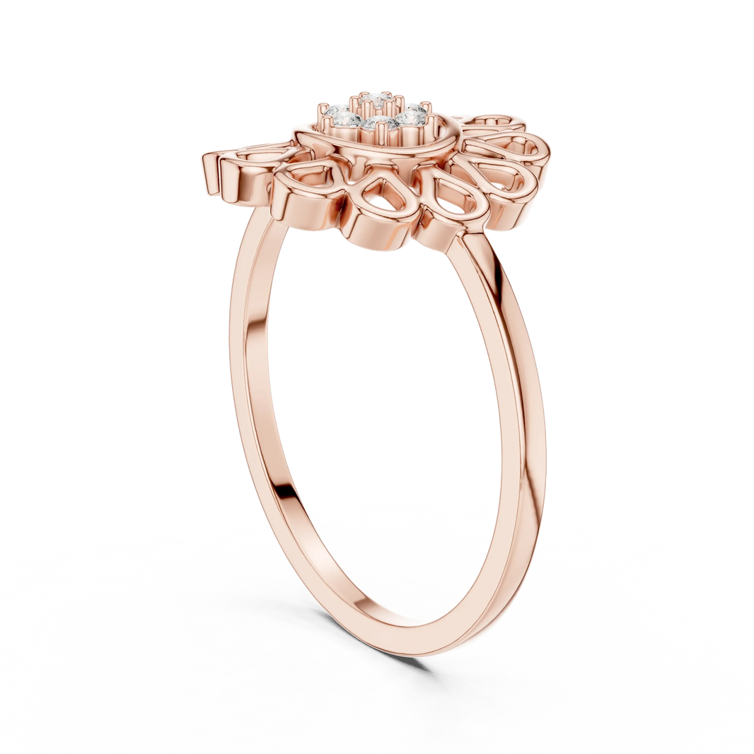 Openwork Daisy Petal Flower Cluster Moissanite Ring in rose 925 sterling silver, view 1