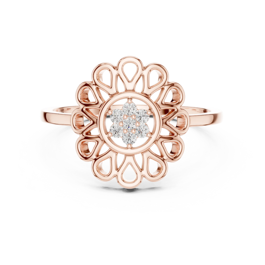 Openwork Daisy Petal Flower Cluster Moissanite Ring in rose 925 sterling silver, view 4