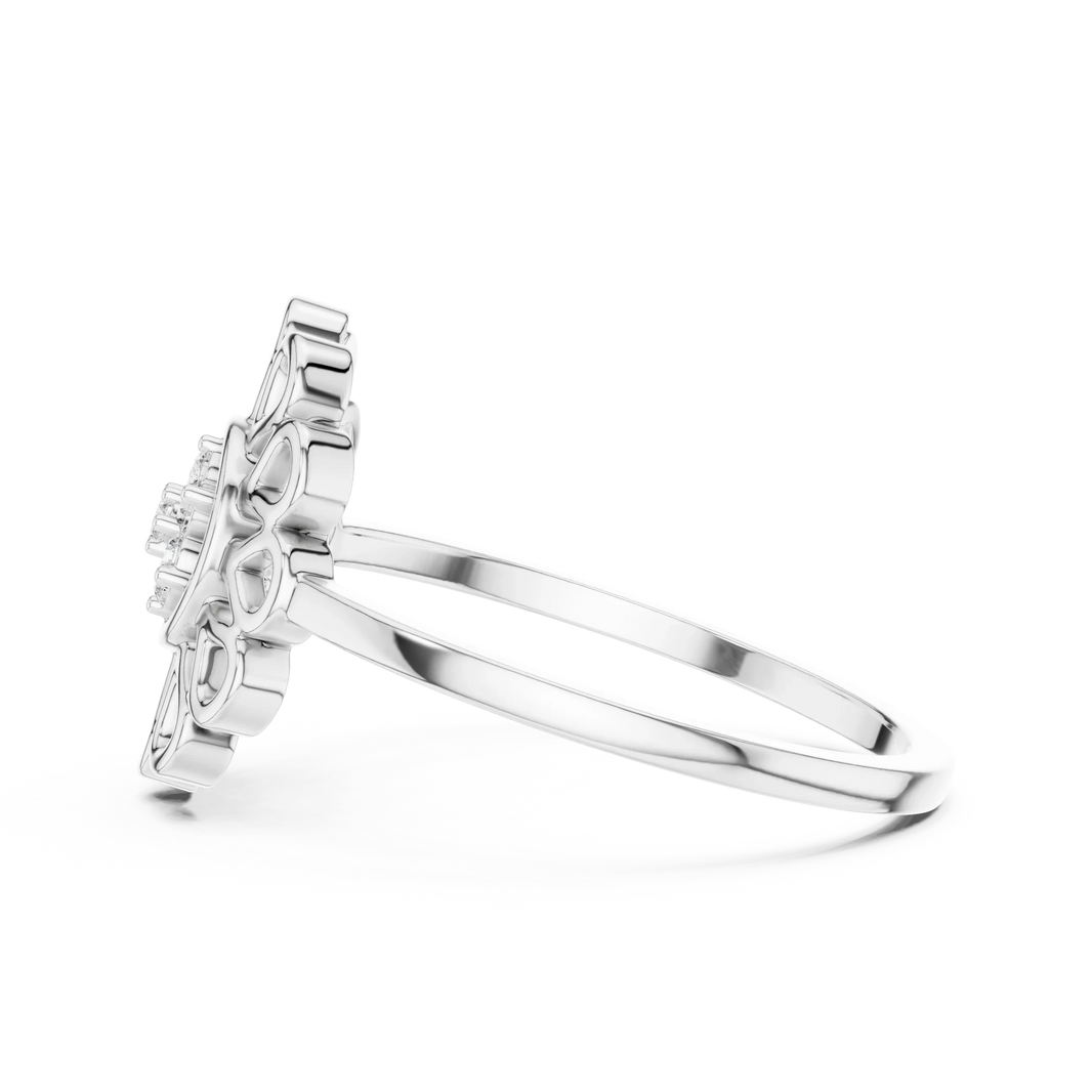 Openwork Daisy Petal Flower Cluster Moissanite Ring in white 925 sterling silver, view 3