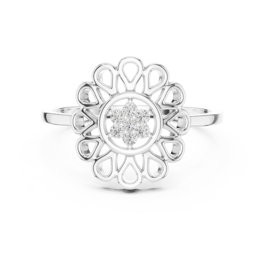 Openwork Daisy Petal Flower Cluster Moissanite Ring in white 925 sterling silver, view 4
