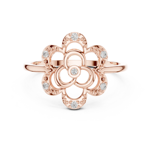 Milgrain Openwork Flower Trefoil Moissanite Ring in rose 925 sterling silver, view 4