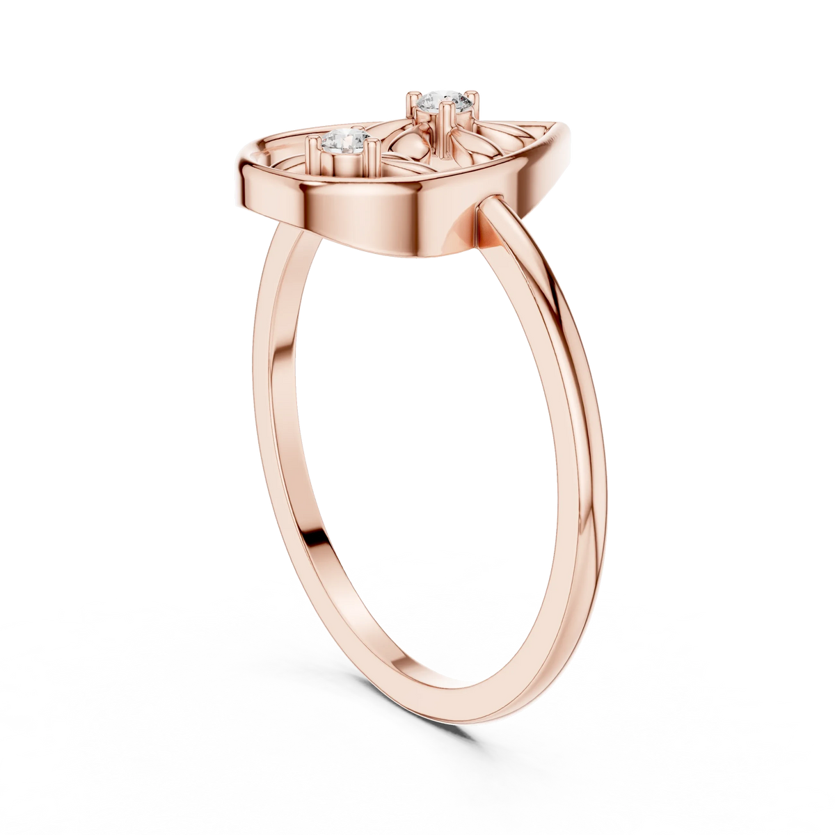 Open Pear Frame Twin Daisy Moissanite Ring in rose 925 sterling silver, view 1