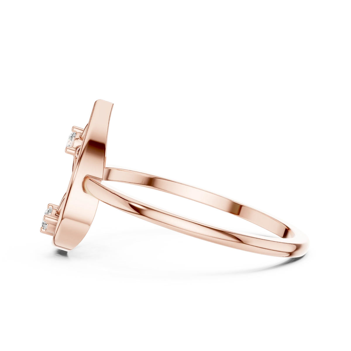 Open Pear Frame Twin Daisy Moissanite Ring in rose 925 sterling silver, view 3