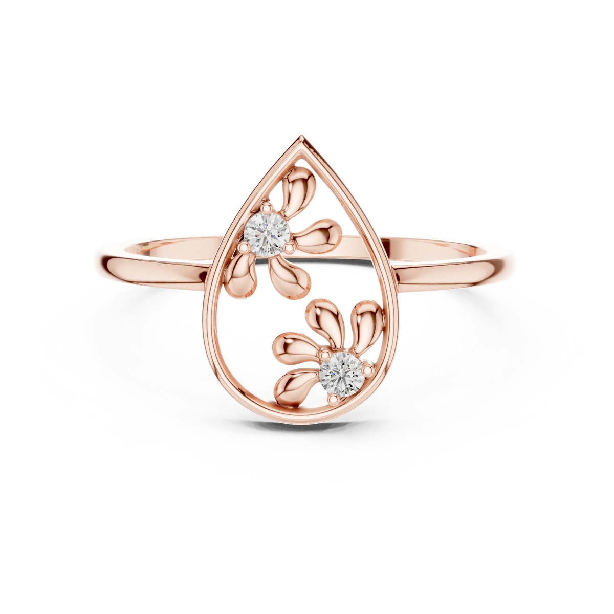 Open Pear Frame Twin Daisy Moissanite Ring in rose 925 sterling silver, view 4