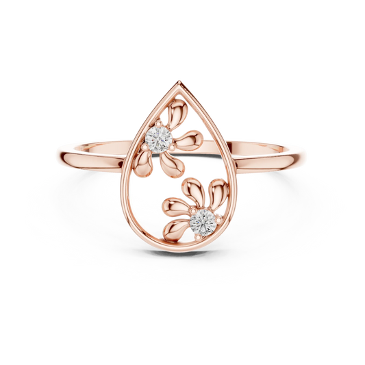 Open Pear Frame Twin Daisy Moissanite Ring in rose 925 sterling silver, view 4