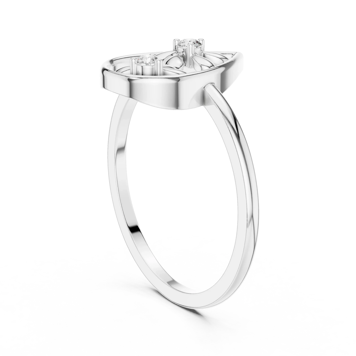Open Pear Frame Twin Daisy Moissanite Ring in white 925 sterling silver, view 1