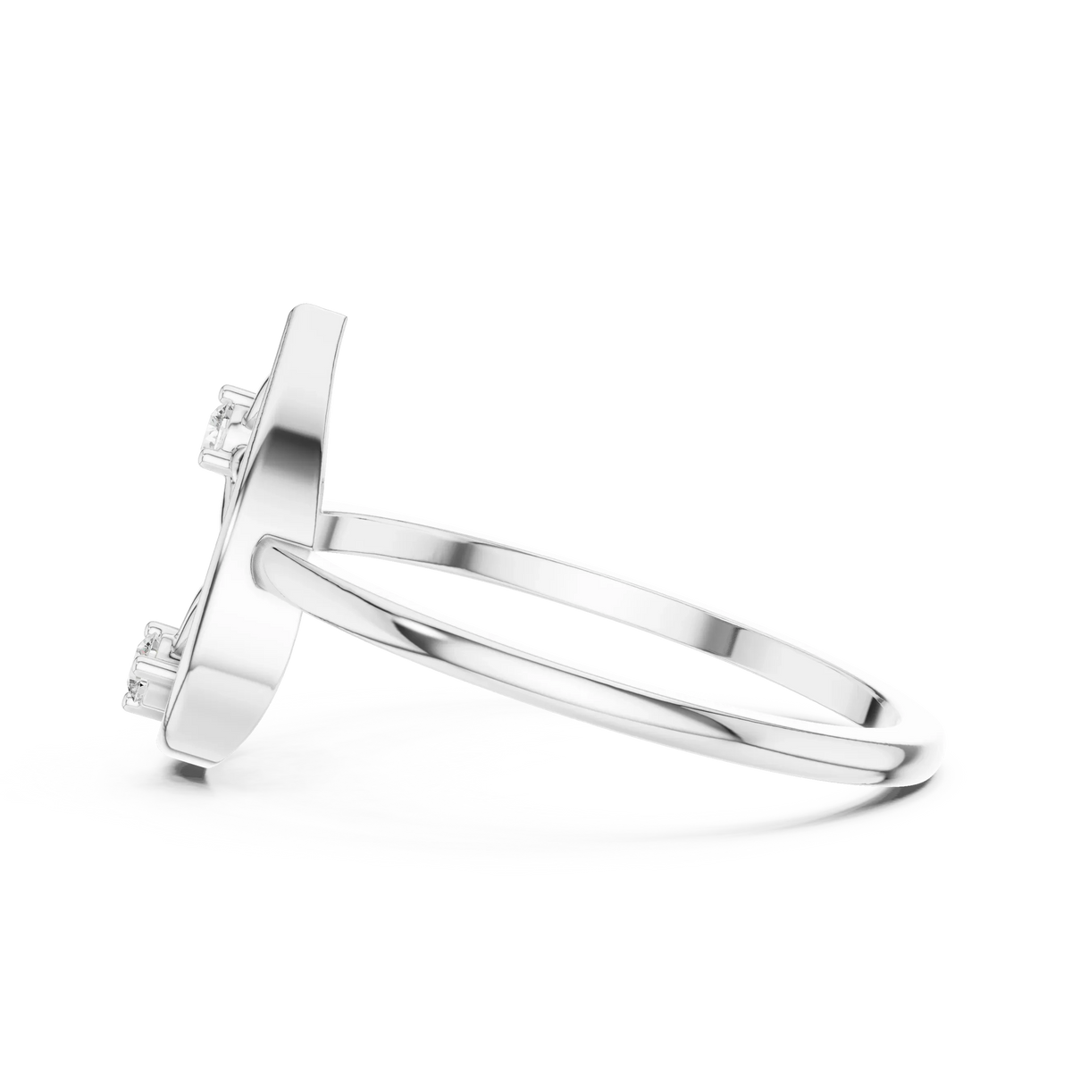 Open Pear Frame Twin Daisy Moissanite Ring in white 925 sterling silver, view 3