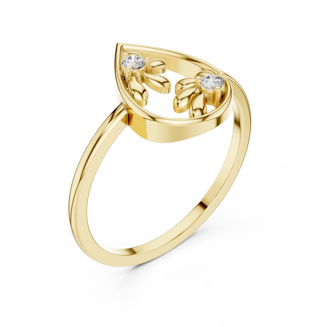 Open Pear Frame Twin Daisy Moissanite Ring in yellow 925 sterling silver, view 2