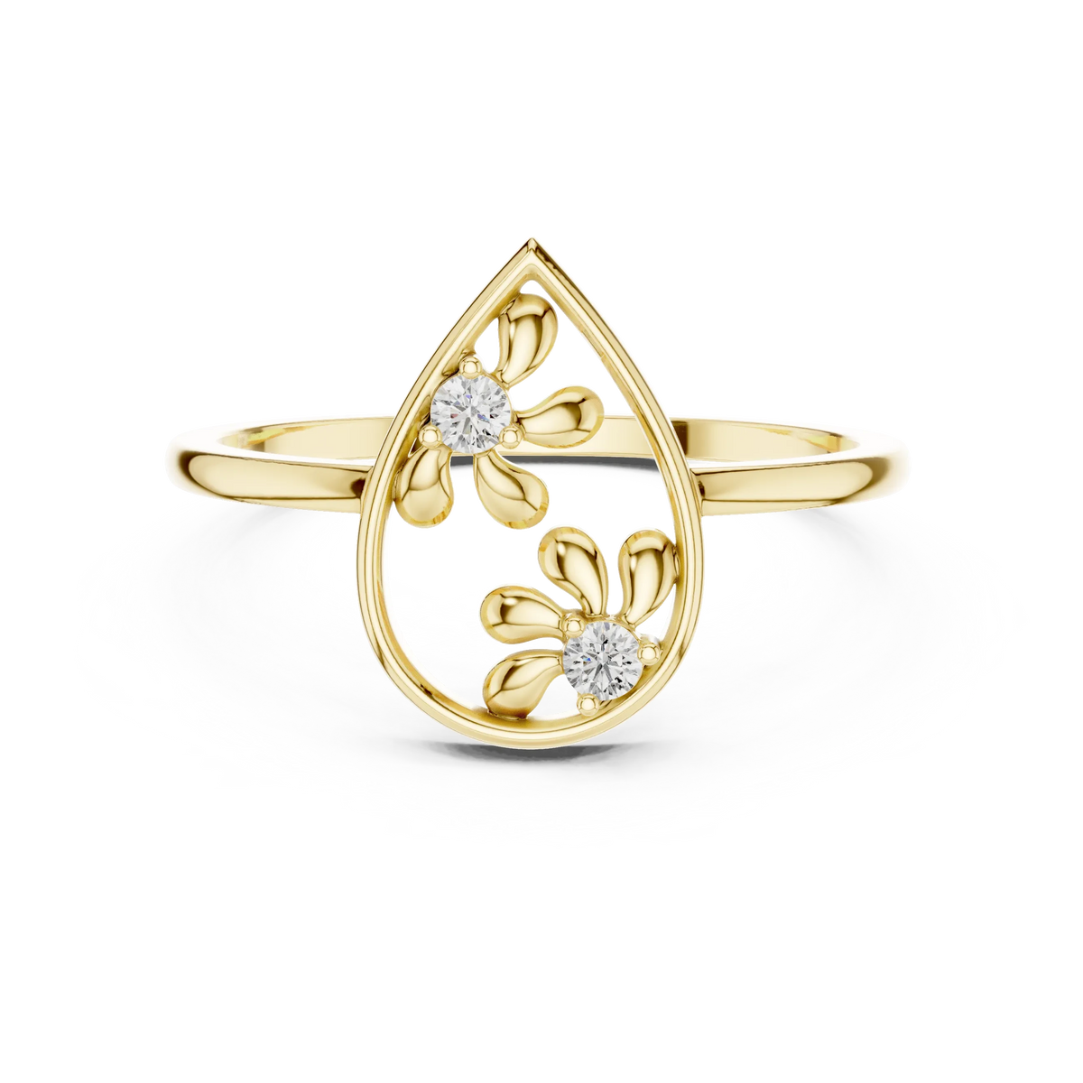 Open Pear Frame Twin Daisy Moissanite Ring in yellow 925 sterling silver, view 4
