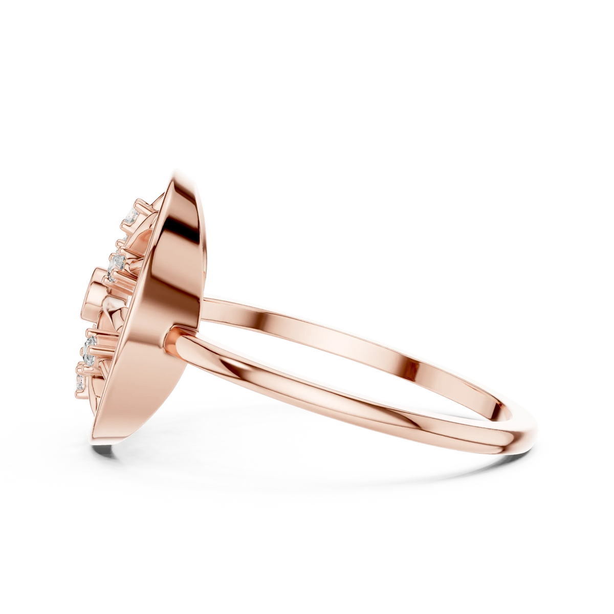 Open Wheel Spoke Bezel Centre Moissanite Ring in rose 925 sterling silver, view 3