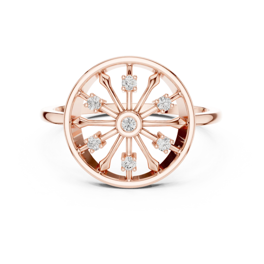 Open Wheel Spoke Bezel Centre Moissanite Ring in rose 925 sterling silver, view 4