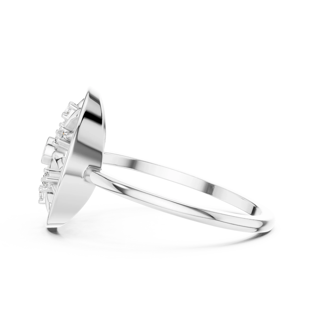 Open Wheel Spoke Bezel Centre Moissanite Ring in white 925 sterling silver, view 3